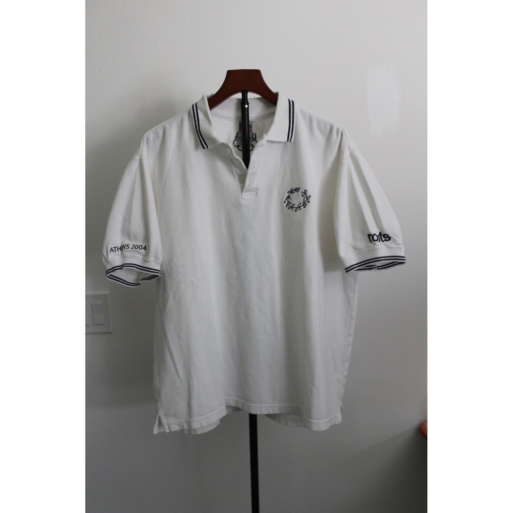 VTG Roots Athens 2004 TEAM USA Olympics‎ Polo Shirt White Navy Men's Large